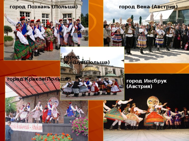 город Познань (Польша)  город Вена (Австрия) город Жешув(Польша) город Краков(Польша) город Инсбрук (Австрия) 