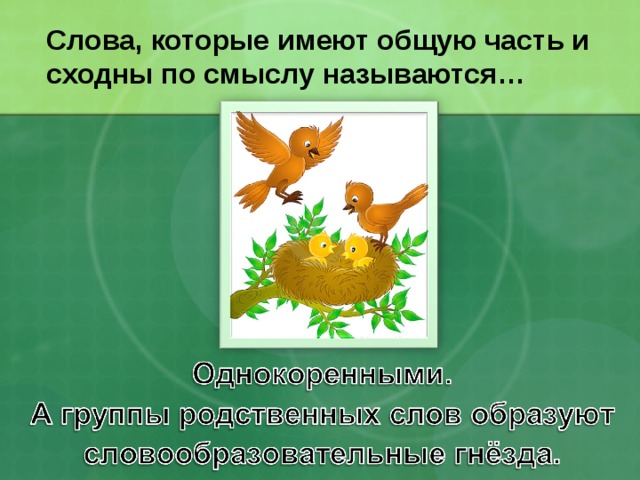 Слова, которые имеют общую часть и сходны по смыслу называются… 