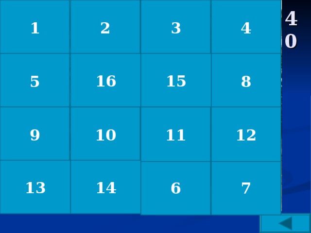 1 2 3 4 40 8 15 5 16 12 9 10 11 14 6 7 13 