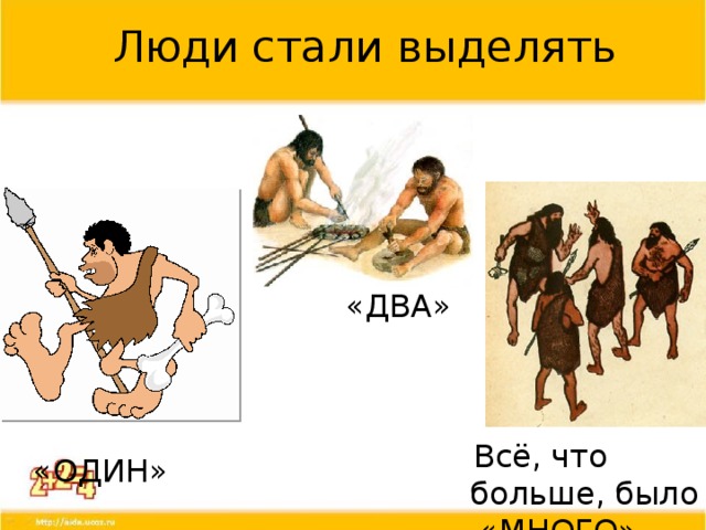 Люди стали выделять  «ДВА»  «ОДИН»  Всё, что больше, было «МНОГО»  