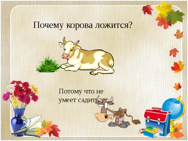Почему корова ложится? Потому что не умеет садиться 