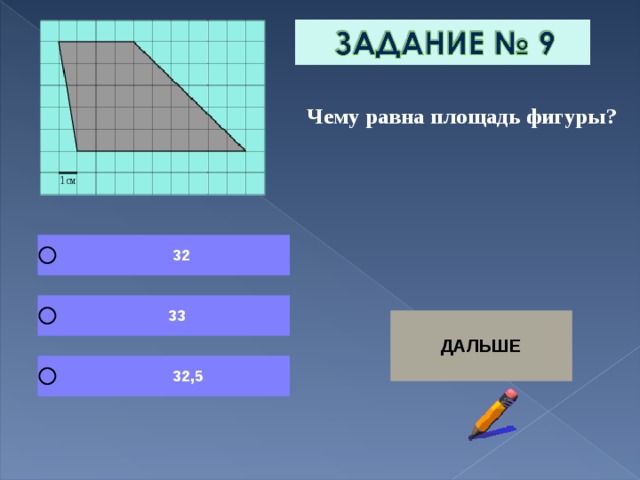  Чему равна площадь фигуры? 