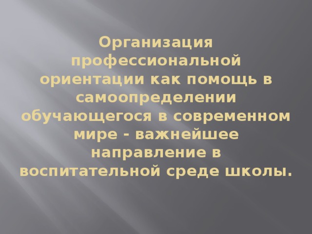 Организация профессиональной ориентации как помощь в самоопределении обучающегося в современном мире - важнейшее направление в воспитательной среде школы.   