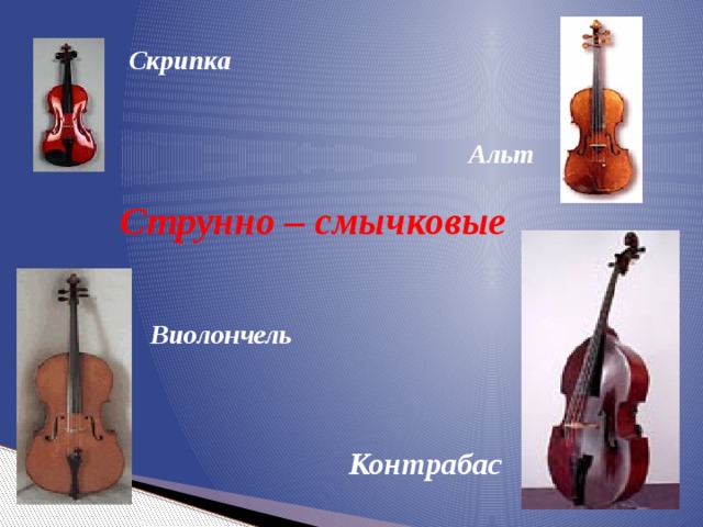Скрипка Альт Струнно – смычковые Виолончель Контрабас 
