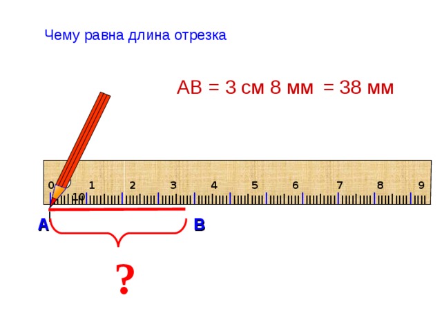 Чему равна длина отрезка АВ = 3 см 8 мм = 38 мм 0  1  2  3  4  5  6  7  8  9  10 I IIII I IIII I IIII I IIII I IIII I IIII I IIII I IIII I IIII I IIII I IIII I IIII I IIII I IIII I IIII I IIII I IIII I IIII I IIII I IIII I IIII I Рисунки Савченко Е.М. В А ? 5 