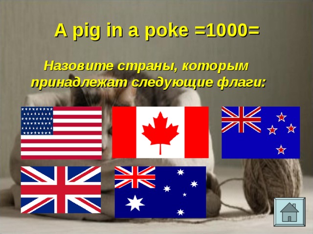A pig in a poke =1000= Назовите страны, которым принадлежат следующие флаги:  