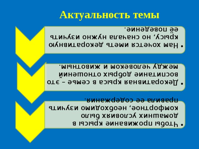 Нам хочется иметь декоративную крысу, но сначала нужно изучить её поведение. Нам хочется иметь декоративную крысу, но сначала нужно изучить её поведение. Декоративная крыса в семье – это воспитание добрых отношений между человеком и животным. Декоративная крыса в семье – это воспитание добрых отношений между человеком и животным. Чтобы проживание крысы в домашних условиях было комфортное, необходимо изучить правила ее содержания. Чтобы проживание крысы в домашних условиях было комфортное, необходимо изучить правила ее содержания. Актуальность темы 