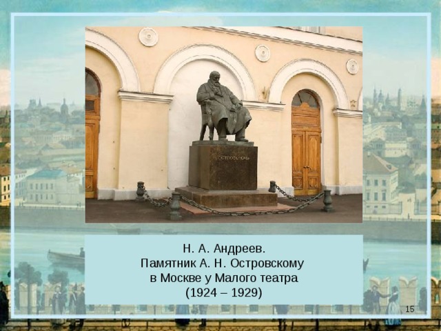 Н. А. Андреев. Памятник А. Н. Островскому в Москве у Малого театра (1924 – 1929)  
