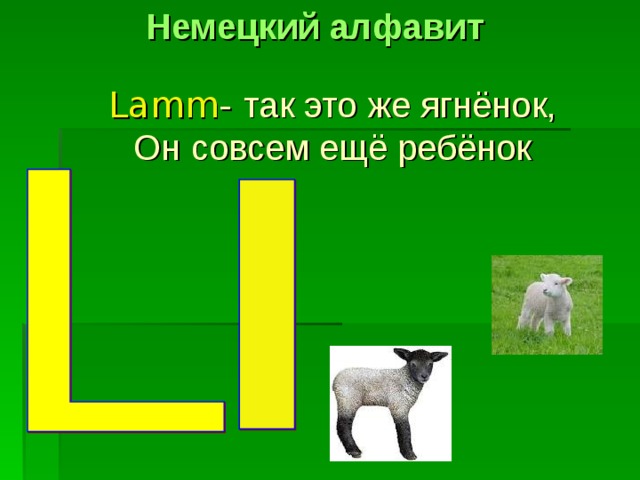 Немецкий алфавит Lamm -  так это же ягнёнок, Он совсем ещё ребёнок 