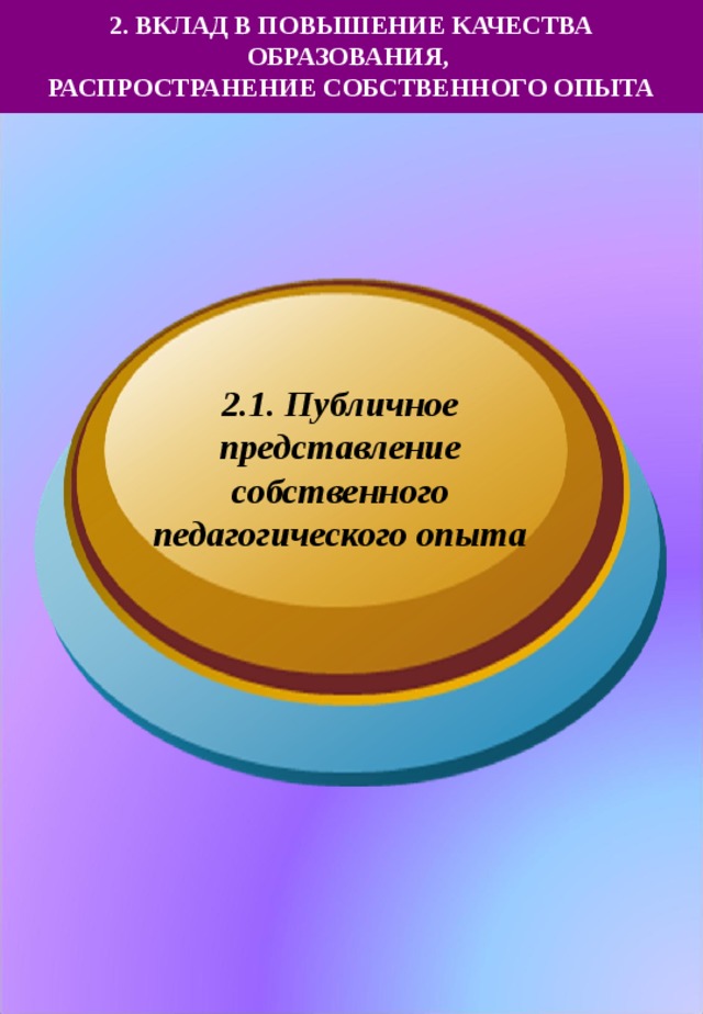 2. ВКЛАД В ПОВЫШЕНИЕ КАЧЕСТВА ОБРАЗОВАНИЯ,  РАСПРОСТРАНЕНИЕ СОБСТВЕННОГО ОПЫТА 2.1. Публичное представление собственного педагогического опыта 