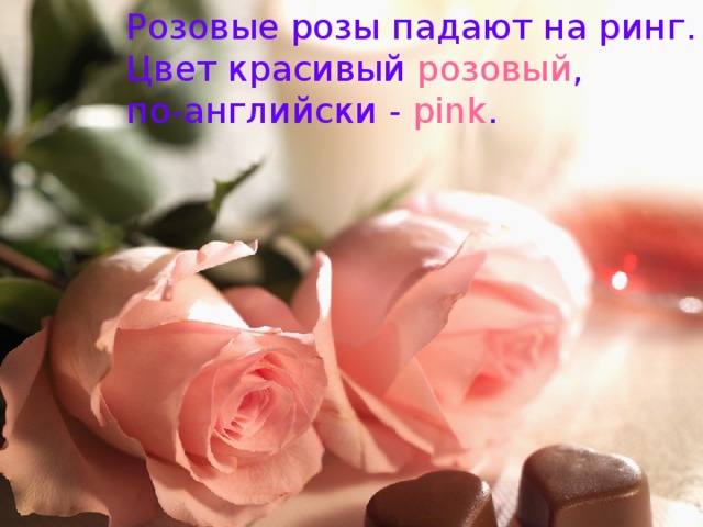  Розовые розы падают на ринг.  Цвет красивый  розовый ,  по-английски -  pink . 