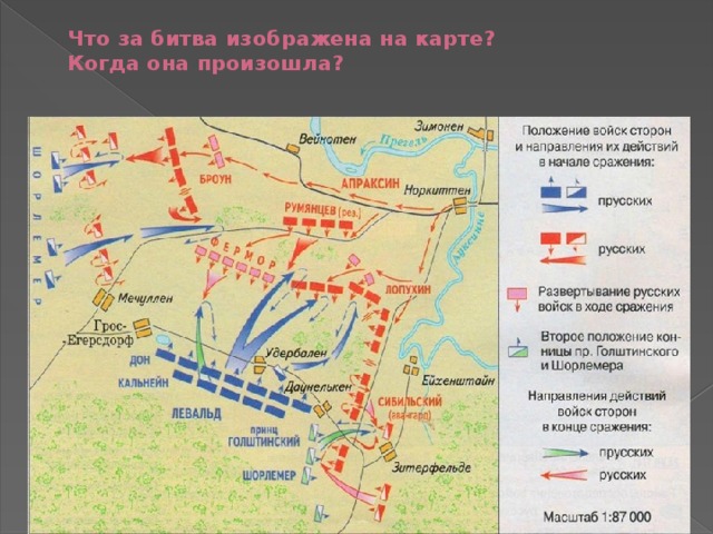 Что за битва изображена на карте?  Когда она произошла? битва при Кунерсдорфе 1 августа 1759 год 