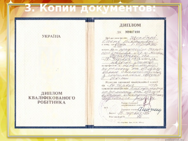 3. Копии документов: 