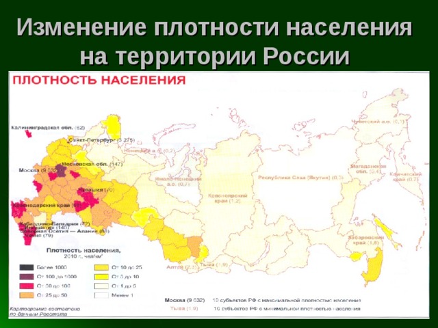Изменение плотности населения на территории России 