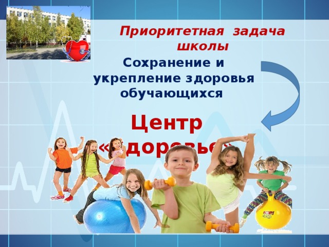 Приоритетная задача школы Сохранение и укрепление здоровья обучающихся Центр «Здоровье» 