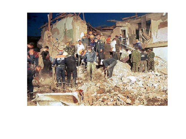 12.05.2003. Чеченская Республика, с. Знаменское. У здания администрации Надтеречного района подорван грузовик, груженый взрывчаткой. Разрушено здание администрации, частично — здание ФСБ и 8 жилых домов. Погибло 59 человек, пострадало 320 человек.  . 