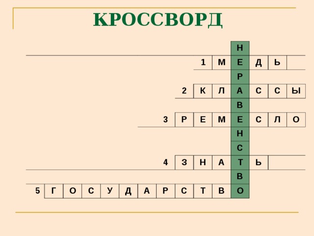 КРОССВОРД  3  4 1  5 2 Г Н М К О Е Р С Д Р Л Е У Ь А Д В М С А З Е С Р Н Ы Н С С Л А С Т Т О В Ь В О 