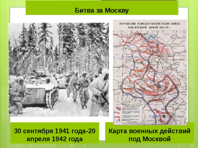 Битва за Москву Карта военных действий под Москвой 30 сентября 1941 года-20 апреля 1942 года 