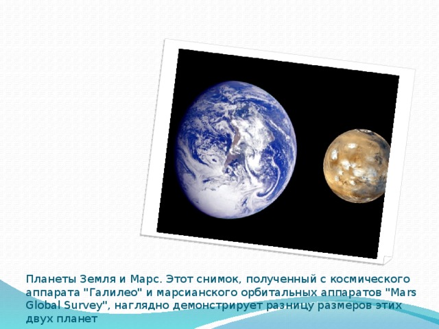 Планеты Земля и Марс. Этот снимок, полученный с космического аппарата 