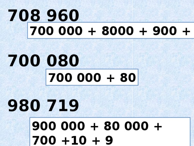 708 960  700 080  980 719 700 000 + 8000 + 900 + 60 700 000 + 80 900 000 + 80 000 + 700 +10 + 9