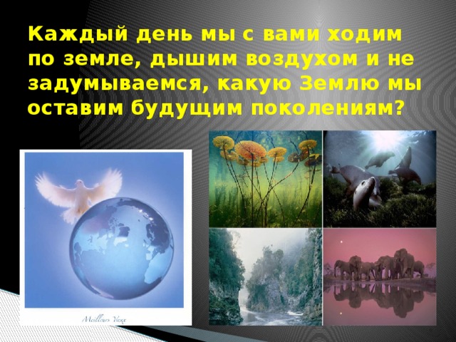 Каждый день мы с вами ходим по земле, дышим воздухом и не задумываемся, какую Землю мы оставим будущим поколениям?  