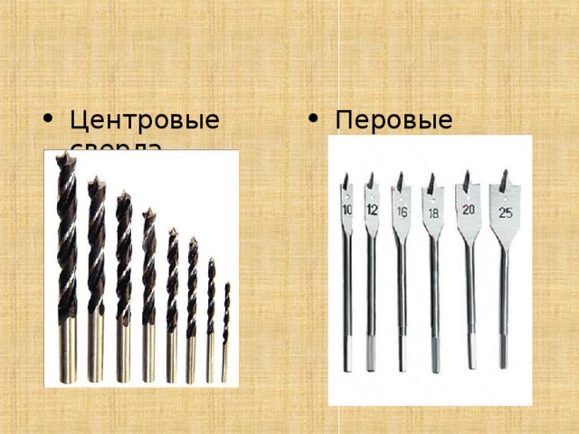 Центровые сверла  Перовые сверла  