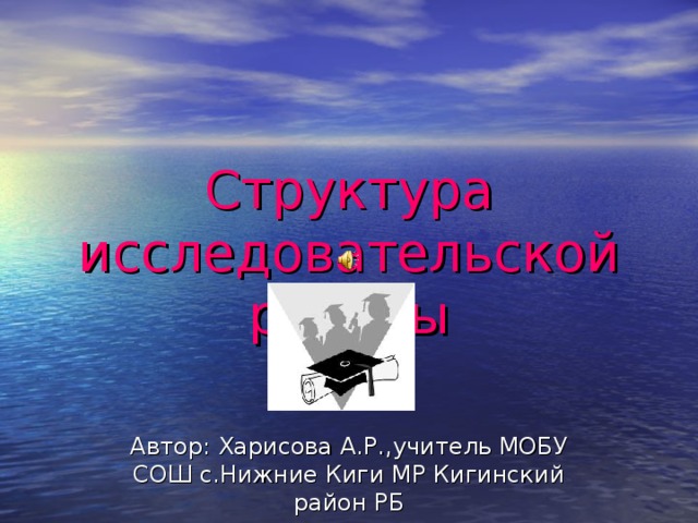 Структура исследовательской работы Автор: Харисова А.Р.,учитель МОБУ СОШ с.Нижние Киги МР Кигинский район РБ