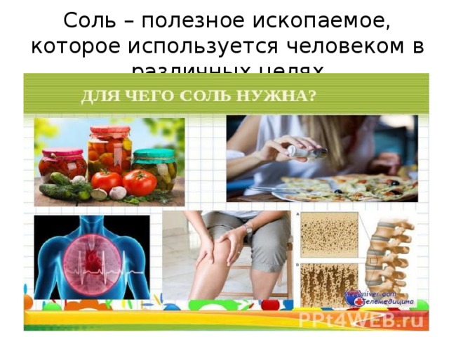 Соль – полезное ископаемое, которое используется человеком в различных целях 