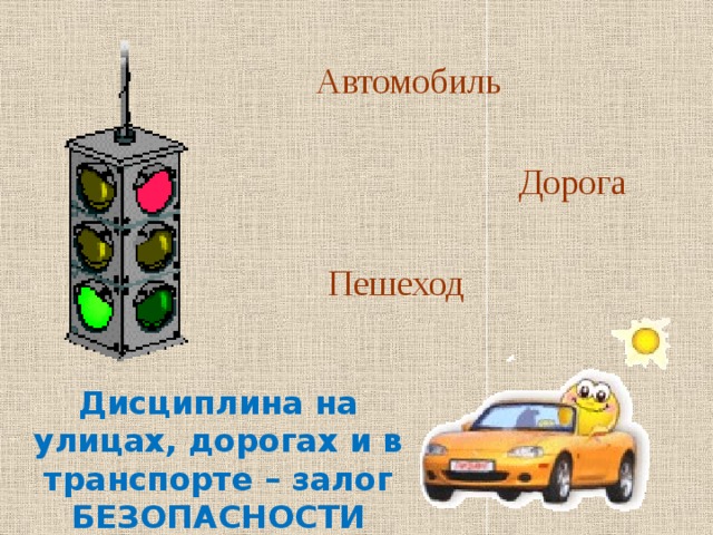  Автомобиль Дорога Пешеход Дисциплина на улицах, дорогах и в транспорте – залог БЕЗОПАСНОСТИ 