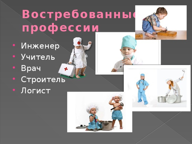 Востребованные профессии Инженер Учитель Врач Строитель Логист 