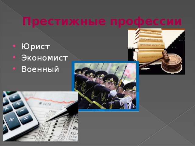 Престижные профессии Юрист Экономист Военный 