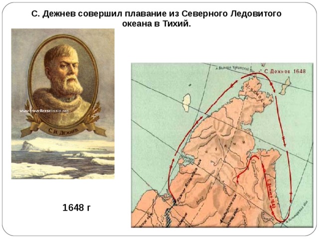 С. Дежнев совершил плавание из Северного Ледовитого океана в Тихий. 1648 г  