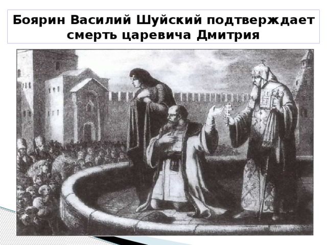 Боярин Василий Шуйский подтверждает смерть царевича Дмитрия 