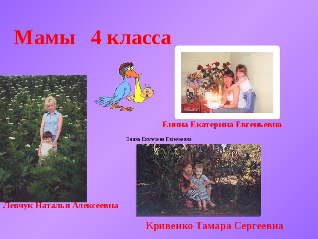  Мамы 4 класса Енина Екатерина Евгеньевна Енина Екатерина Евгеньевна Левчук Наталья Алексеевна Кривенко Тамара Сергеевна 