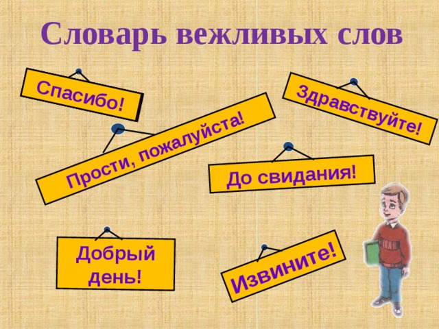 Спасибо! Спасибо! Добрый день! Спасибо! Прости, пожалуйста! Здравствуйте! До свидания! Извините! Словарь вежливых слов   