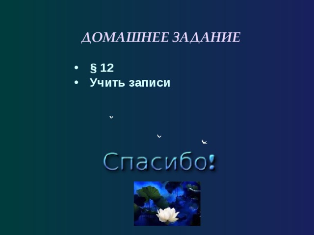 ДОМАШНЕЕ ЗАДАНИЕ § 12 Учить записи 