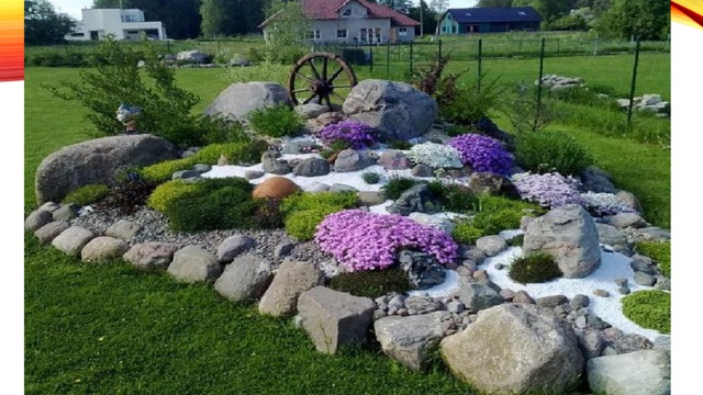 Альпийская горка Альпийская горка — цветник пейзажного стиля, представляет собой фрагмент горного пейзажа. Для ее создания выбирают естественную или искусственно созданную возвышен­ность. На ней размещают камни в виде ступенчатого горного склона, между ними выращивают декоративные растения. Сооружать альпийскую горку – увлекательнейшее занятие. Здесь надо все продумать: какие выбрать камни и многолетники, чтобы цветы посреди скальной осыпи играли красками весь год.  Нужно проверить почву участка, если она, песчаная или каменистая, и совершенно не подходит для организации других видов цветников, то растения альпийской горки в таких условиях, будут нормально развиваться и хорошо цвести. 