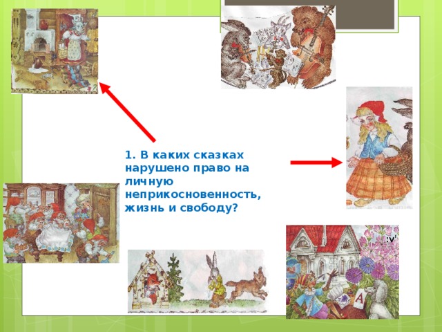 1. В каких сказках нарушено право на личную неприкосновенность, жизнь и свободу?