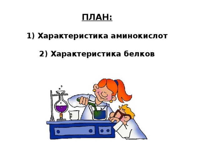 ПЛАН:   1) Характеристика аминокислот   2) Характеристика белков 