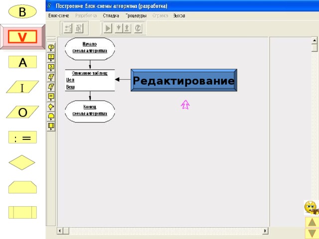 В V A Редактирование I O : = 