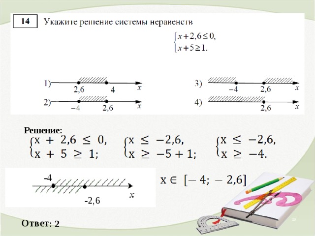 Решение: -4 -2,6 Ответ : 2  