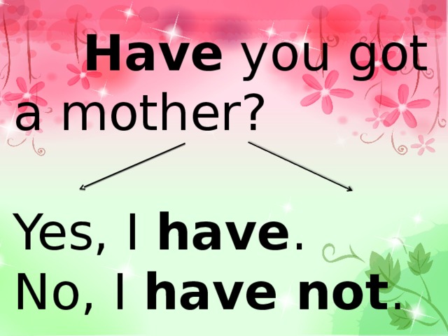  Have you got a mother?   Yes, I have . No, I have not . 