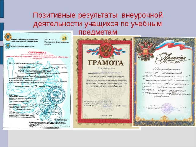 Позитивные результаты внеурочной деятельности учащихся по учебным предметам 