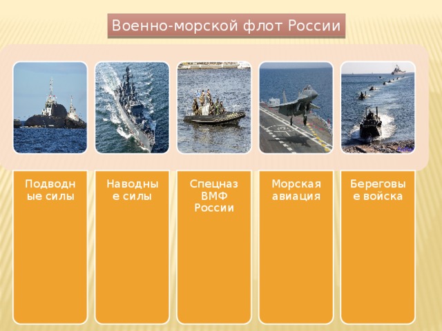 Подводные силы Наводные силы Спецназ ВМФ России Морская авиация Береговые войска Военно-морской флот России 