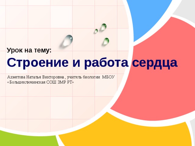 Урок на тему:  Строение и работа сердца Ахметова Наталья Викторовна , учитель биологии МБОУ «Большеключинская СОШ ЗМР РТ» 