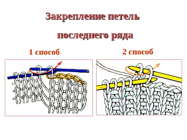 Закрепление петель  последнего ряда 2 способ 1 способ 