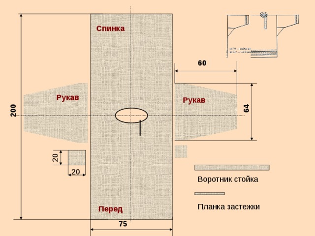 200 64 Рукав Спинка 60 Рукав Рукав Перед 75 