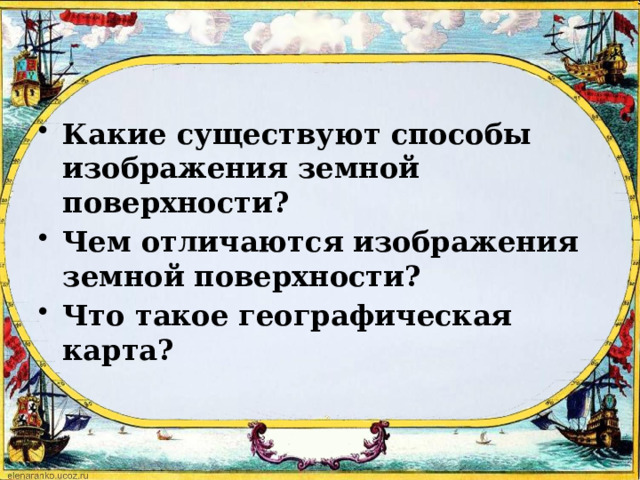 Какие существуют способы изображения земной поверхности? Чем отличаются изображения земной поверхности? Что такое географическая карта? 
