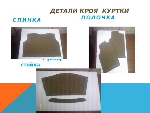  Детали кроя куртки спинка  полочка      Рукав, стойка   