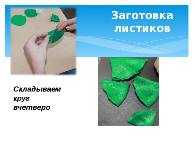 Заготовка листиков Складываем круг вчетверо… Складываем круг вчетверо… Складываем круг вчетверо  